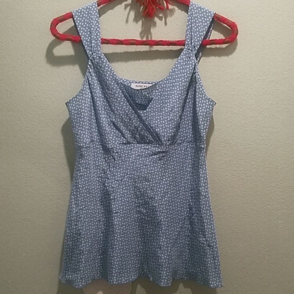 Nine west blue silk empire waist sleeveless blouse